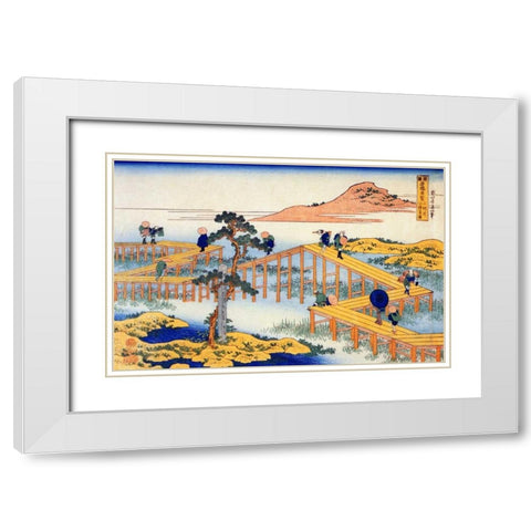 Admiring The Irises At Yatsuhashi In Mikawa White Modern Wood Framed Art Print with Double Matting by Hokusai