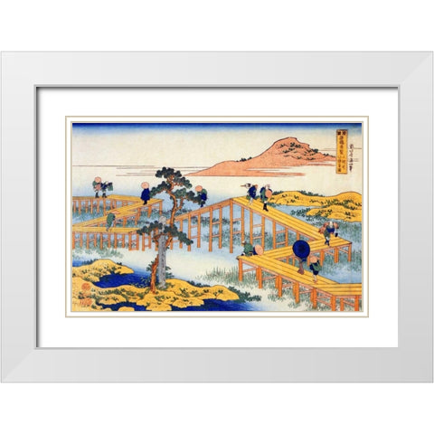 Admiring The Irises At Yatsuhashi In Mikawa White Modern Wood Framed Art Print with Double Matting by Hokusai