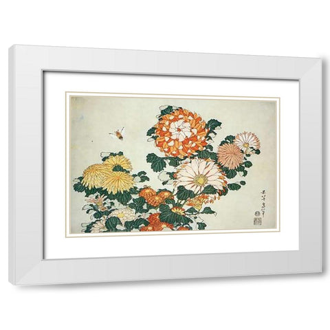 Museumysanthemum And Bee White Modern Wood Framed Art Print with Double Matting by Hokusai