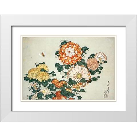 Museumysanthemum And Bee White Modern Wood Framed Art Print with Double Matting by Hokusai