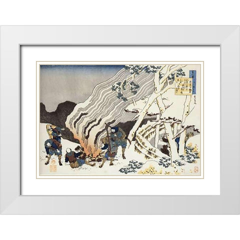 Hunters By A Fire In The Snow White Modern Wood Framed Art Print with Double Matting by Hokusai
