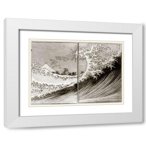 Mount Fuji Seen Above The Waves White Modern Wood Framed Art Print with Double Matting by Hokusai