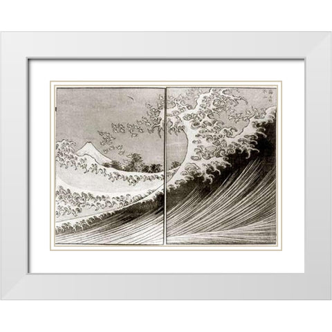 Mount Fuji Seen Above The Waves White Modern Wood Framed Art Print with Double Matting by Hokusai