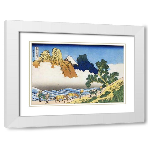 Mount Fuji Seen From The Banks Of Minobu River 1835 White Modern Wood Framed Art Print with Double Matting by Hokusai