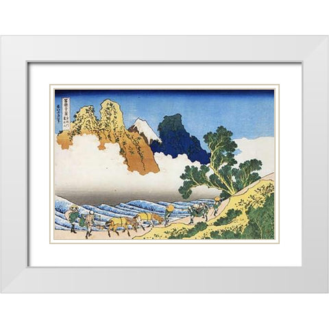 Mount Fuji Seen From The Banks Of Minobu River 1835 White Modern Wood Framed Art Print with Double Matting by Hokusai
