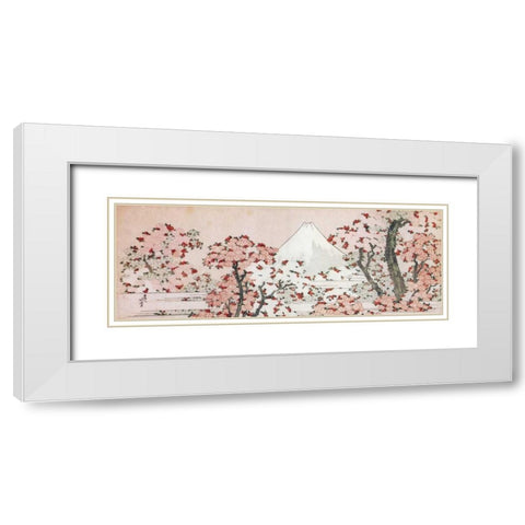 Mount Fuji With Cherry Trees In Bloom 1800 White Modern Wood Framed Art Print with Double Matting by Hokusai