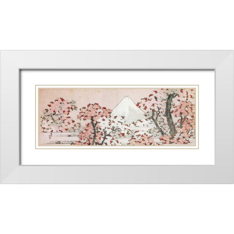 Mount Fuji With Cherry Trees In Bloom 1800 White Modern Wood Framed Art Print with Double Matting by Hokusai