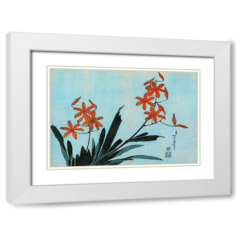 Orange Orchids White Modern Wood Framed Art Print with Double Matting by Hokusai