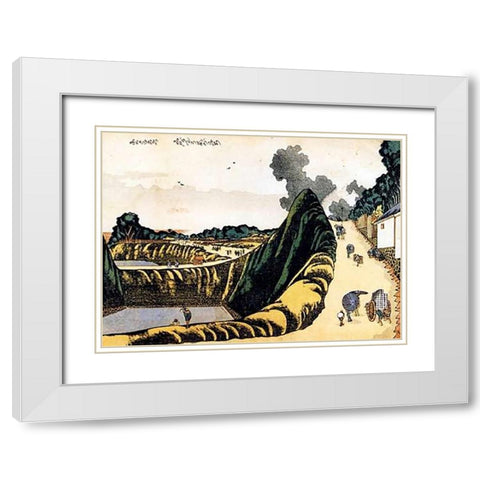 People On Ushi Gafuchi Street 1805 White Modern Wood Framed Art Print with Double Matting by Hokusai