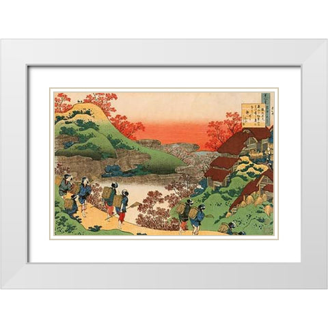 Women Returning Home At Sunset White Modern Wood Framed Art Print with Double Matting by Hokusai