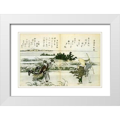 Women Struggling In The Wind 1802 White Modern Wood Framed Art Print with Double Matting by Hokusai