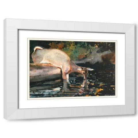 Deer Drinking White Modern Wood Framed Art Print with Double Matting by Homer, Winslow