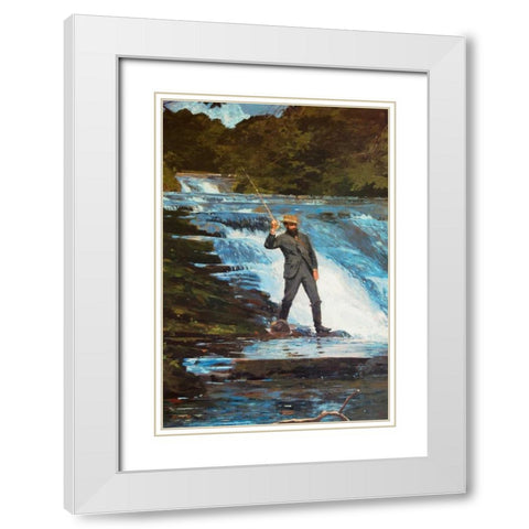 Fishing The Falls White Modern Wood Framed Art Print with Double Matting by Homer, Winslow