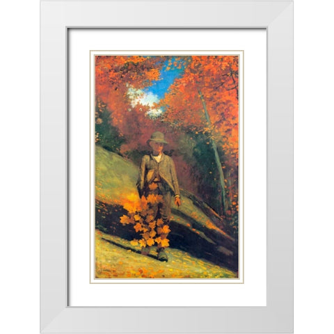 Gathering Autumn Leaves White Modern Wood Framed Art Print with Double Matting by Homer, Winslow