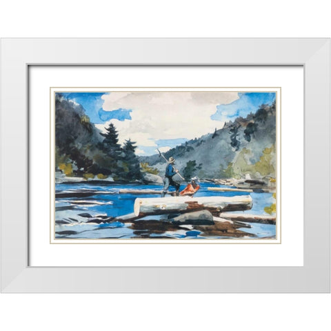 Hudson River Logging White Modern Wood Framed Art Print with Double Matting by Homer, Winslow