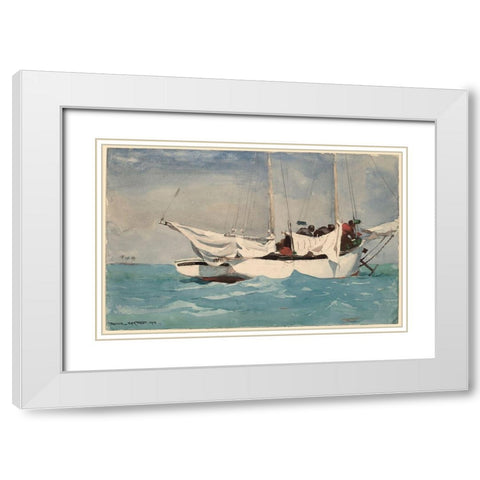 Key West Hauling Anchor White Modern Wood Framed Art Print with Double Matting by Homer, Winslow