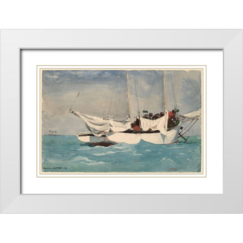 Key West Hauling Anchor White Modern Wood Framed Art Print with Double Matting by Homer, Winslow