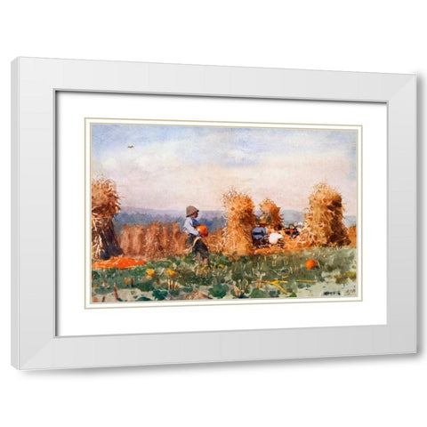 Pumpkin Patch White Modern Wood Framed Art Print with Double Matting by Homer, Winslow