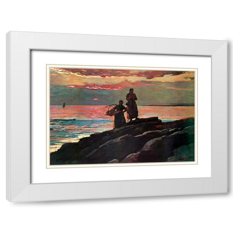 Sunset Saco Bay White Modern Wood Framed Art Print with Double Matting by Homer, Winslow
