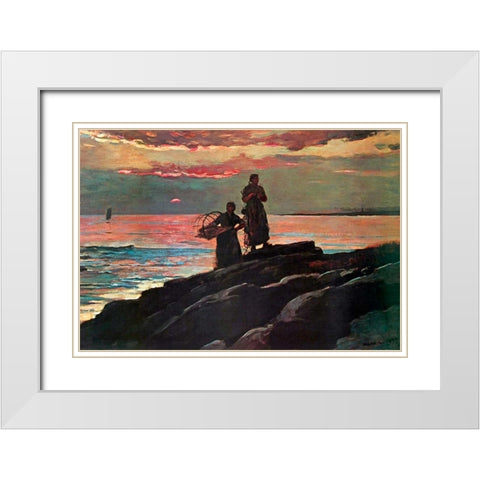 Sunset Saco Bay White Modern Wood Framed Art Print with Double Matting by Homer, Winslow