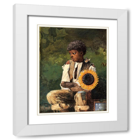 Taking Sunflower To Teacher White Modern Wood Framed Art Print with Double Matting by Homer, Winslow