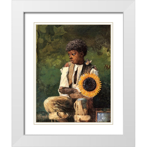 Taking Sunflower To Teacher White Modern Wood Framed Art Print with Double Matting by Homer, Winslow