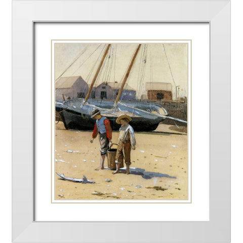 The Basket Of Clams 1873 White Modern Wood Framed Art Print with Double Matting by Homer, Winslow