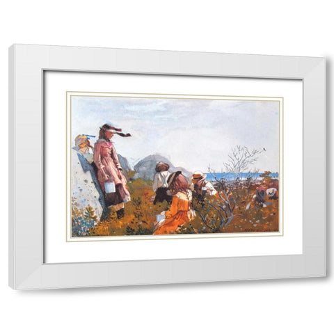 The Berry Pickers White Modern Wood Framed Art Print with Double Matting by Homer, Winslow