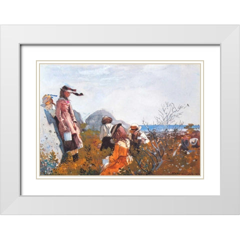 The Berry Pickers White Modern Wood Framed Art Print with Double Matting by Homer, Winslow