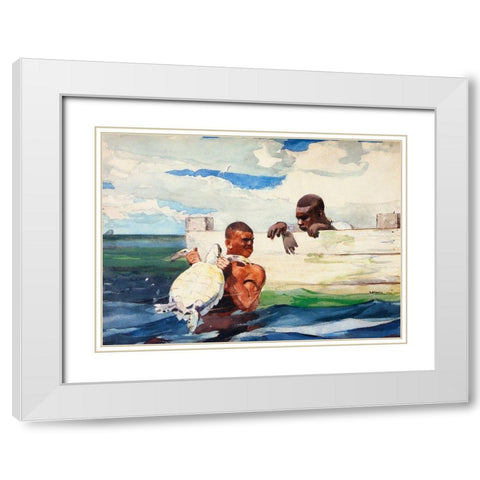 The Turtle Pond White Modern Wood Framed Art Print with Double Matting by Homer, Winslow