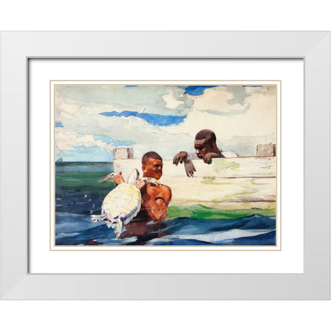 The Turtle Pond White Modern Wood Framed Art Print with Double Matting by Homer, Winslow