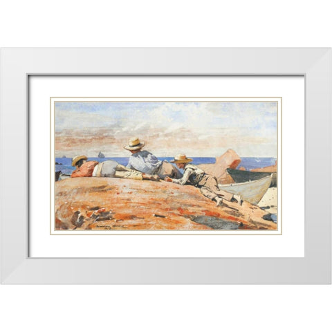 Three Boys On The Shore White Modern Wood Framed Art Print with Double Matting by Homer, Winslow
