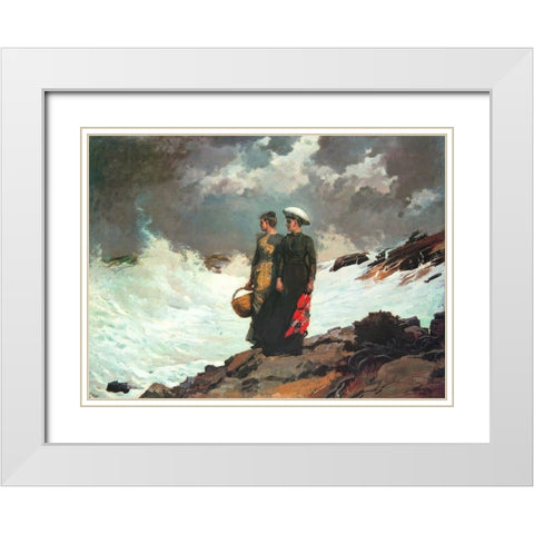 Watching The Breakers White Modern Wood Framed Art Print with Double Matting by Homer, Winslow
