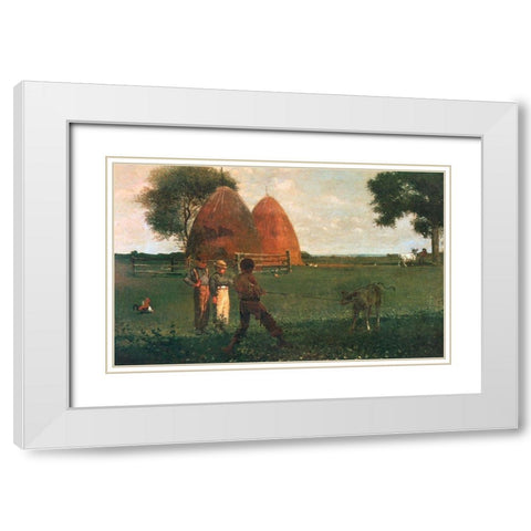 Weaning The Calf White Modern Wood Framed Art Print with Double Matting by Homer, Winslow