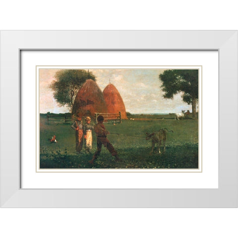Weaning The Calf White Modern Wood Framed Art Print with Double Matting by Homer, Winslow