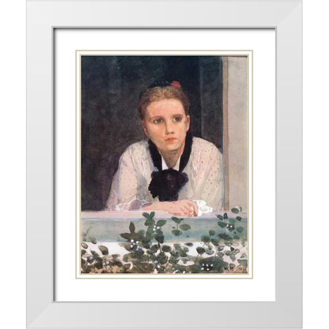 Young Girl At Window White Modern Wood Framed Art Print with Double Matting by Homer, Winslow