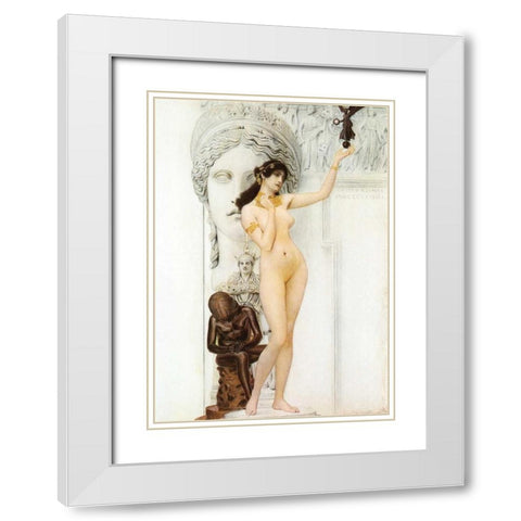 Allegory Of Sculpture 1889 White Modern Wood Framed Art Print with Double Matting by Klimt, Gustav