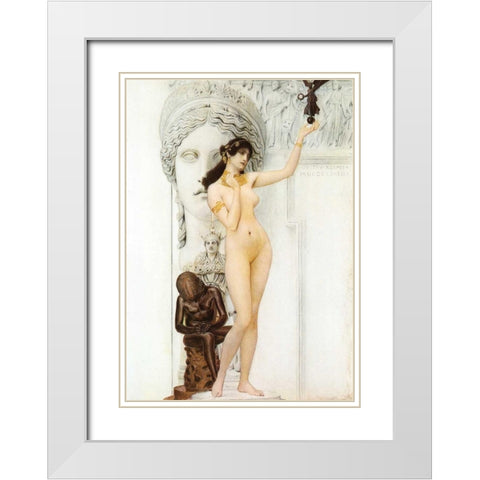 Allegory Of Sculpture 1889 White Modern Wood Framed Art Print with Double Matting by Klimt, Gustav