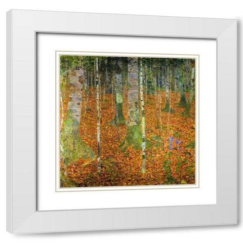 Birch Wood 1903 White Modern Wood Framed Art Print with Double Matting by Klimt, Gustav