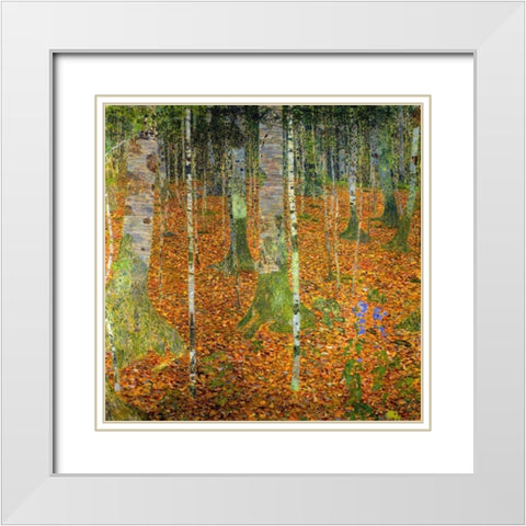 Birch Wood 1903 White Modern Wood Framed Art Print with Double Matting by Klimt, Gustav