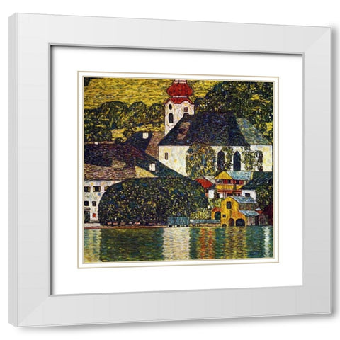 Church At Unterach On The Attersee White Modern Wood Framed Art Print with Double Matting by Klimt, Gustav