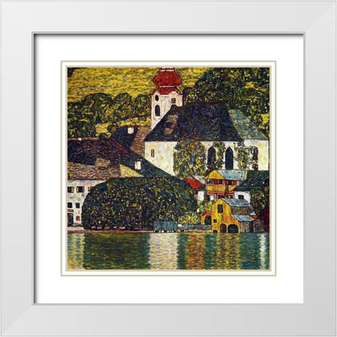 Church At Unterach On The Attersee White Modern Wood Framed Art Print with Double Matting by Klimt, Gustav