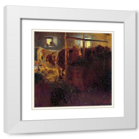 Cows In A Satble 1899 White Modern Wood Framed Art Print with Double Matting by Klimt, Gustav