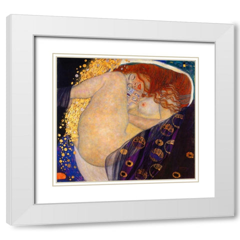 Danae 1908 White Modern Wood Framed Art Print with Double Matting by Klimt, Gustav
