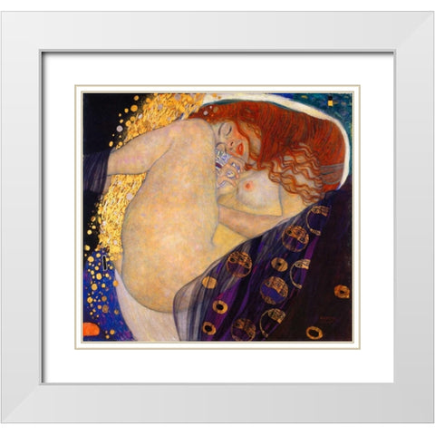 Danae 1908 White Modern Wood Framed Art Print with Double Matting by Klimt, Gustav