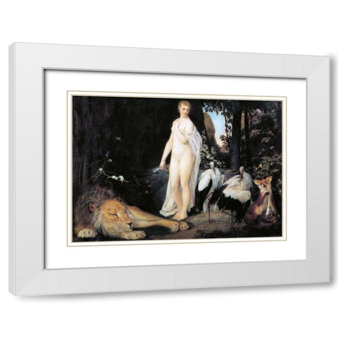 Fable 1883 White Modern Wood Framed Art Print with Double Matting by Klimt, Gustav