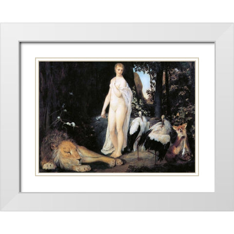 Fable 1883 White Modern Wood Framed Art Print with Double Matting by Klimt, Gustav