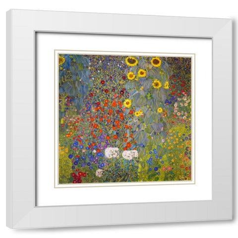 Farm Garden With Sunflowers White Modern Wood Framed Art Print with Double Matting by Klimt, Gustav
