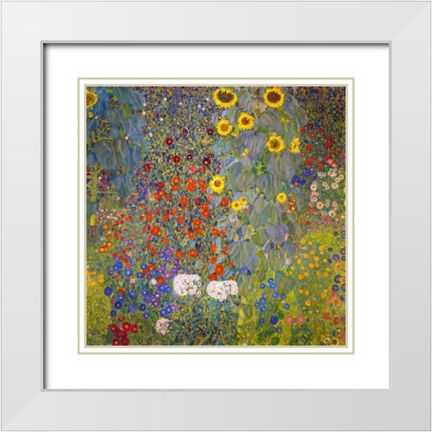 Farm Garden With Sunflowers White Modern Wood Framed Art Print with Double Matting by Klimt, Gustav