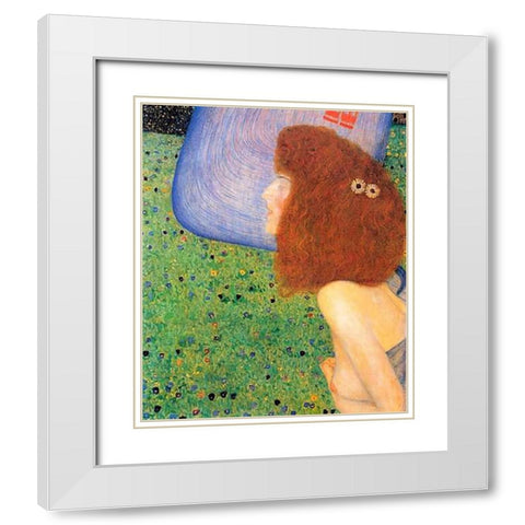 Girl With Blue Veil 1903 White Modern Wood Framed Art Print with Double Matting by Klimt, Gustav